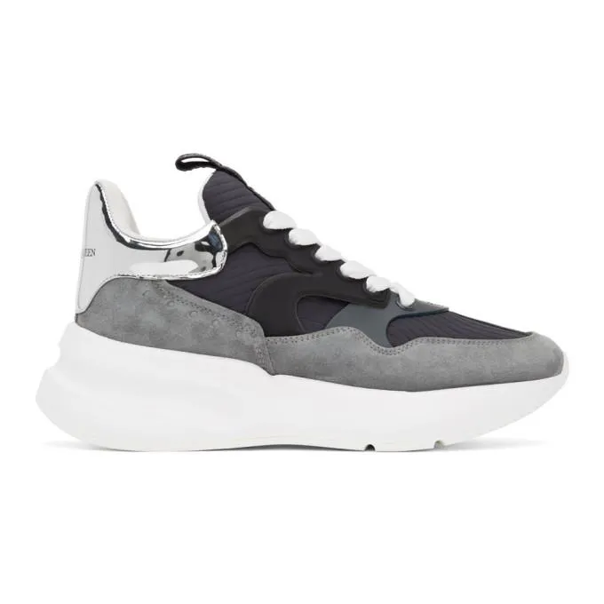 Alexander McQueen Grey and Navy Rib Suede Sneakers