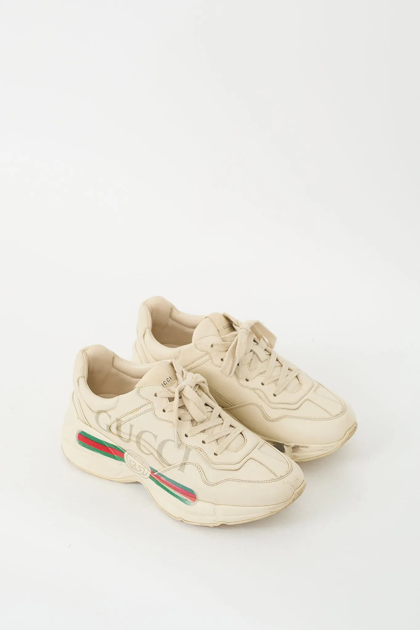 Beige Leather Rhyton Logo Sneaker