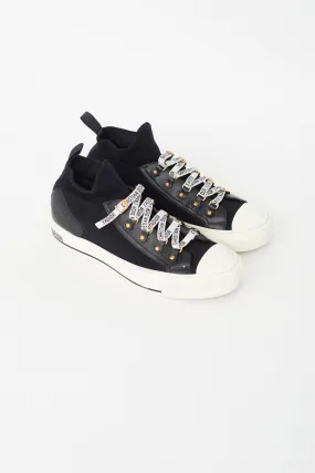 Black Knit & Leather Walk'N'Dior High Top Sneaker