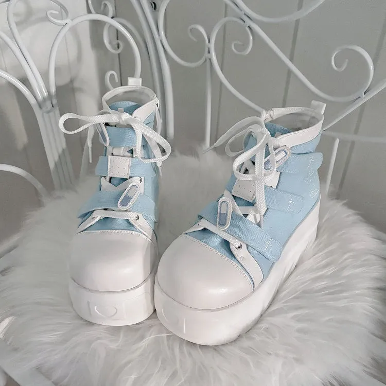 Tenshi Kaiwai Blue Round Toe Yami Kawaii Platform Sneakers