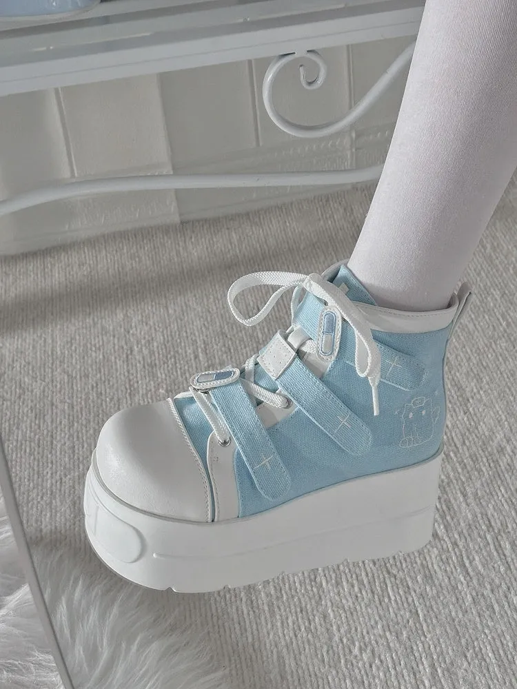 Tenshi Kaiwai Blue Round Toe Yami Kawaii Platform Sneakers