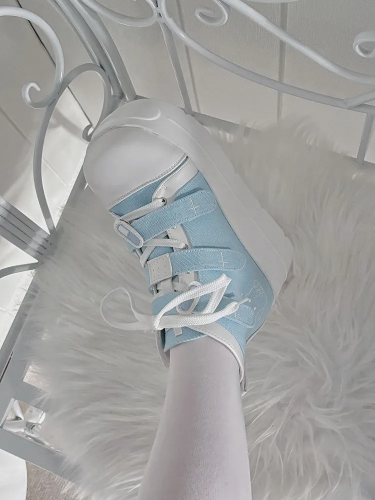 Tenshi Kaiwai Blue Round Toe Yami Kawaii Platform Sneakers