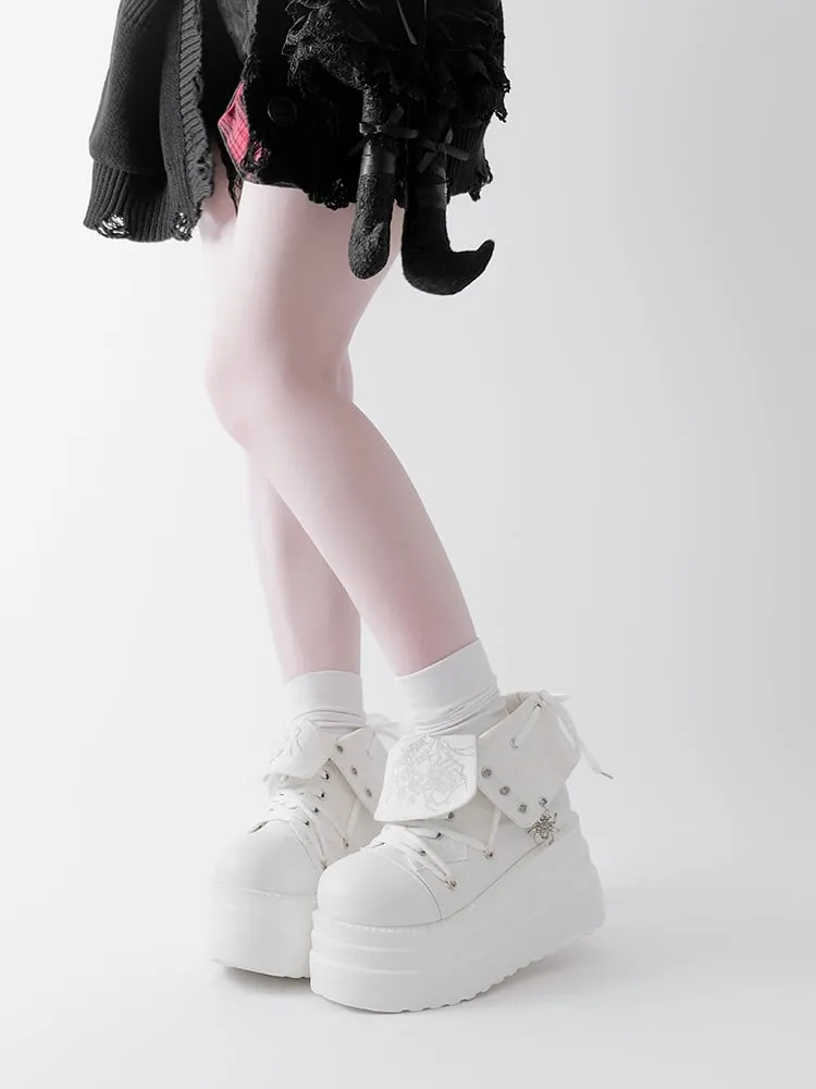 White Punk Spider Platform Sneakers